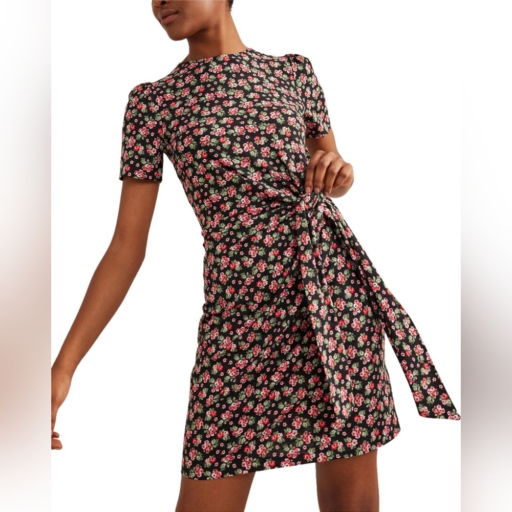 Boden - Knot Front Jersey Dress Black Diamond Rose - Size 8  (NWT)